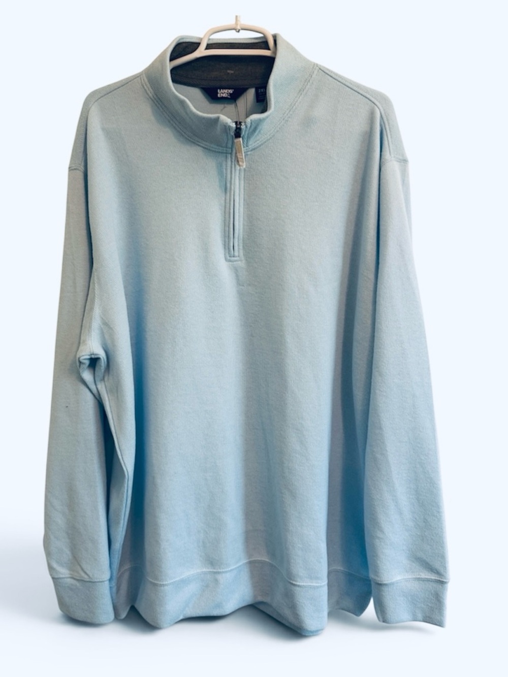 Lands' End Mens Knit Sweater Quarter Zip Pullover Nantucket Breeze Blue Brushed